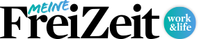 Meine FreiZeit Logo in schwarzer und blauer Schrift