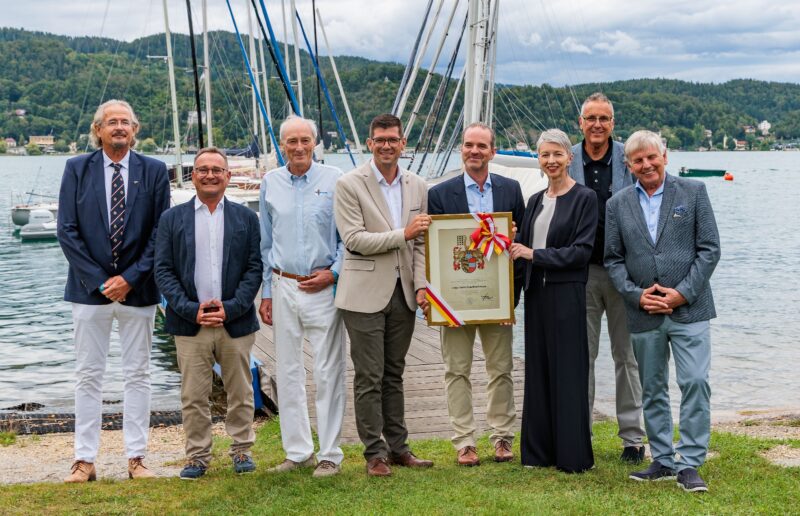 Burkhardt Joppke, Alexander Gmeiner, Franz Urban, LHStv. Martin Gruber, Präsident Wolfgang Hofmann, LHStv.in Gaby Schaunig, Peter Kuss und Bgm. Markus Perdacher